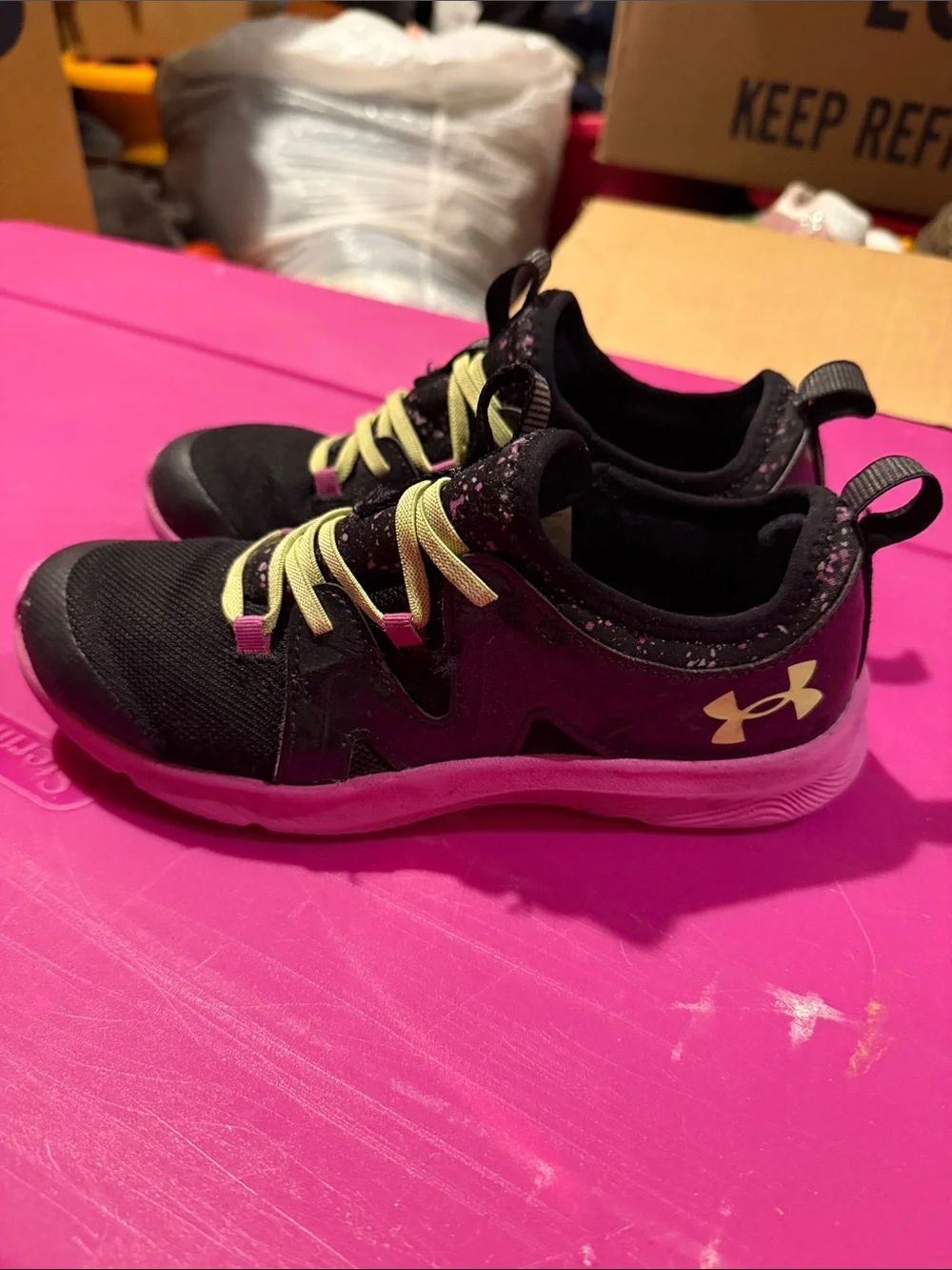 Under Armour Black Sneakers with Pink Soles and Lime Laces